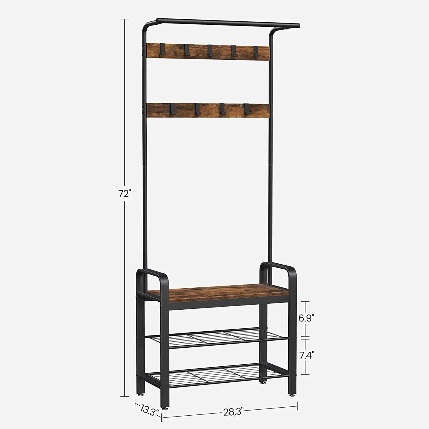 Vintage Coat Rack Shoe Bench, Wood Look Accent Furniture and Metal Frame - Mekamart Australia