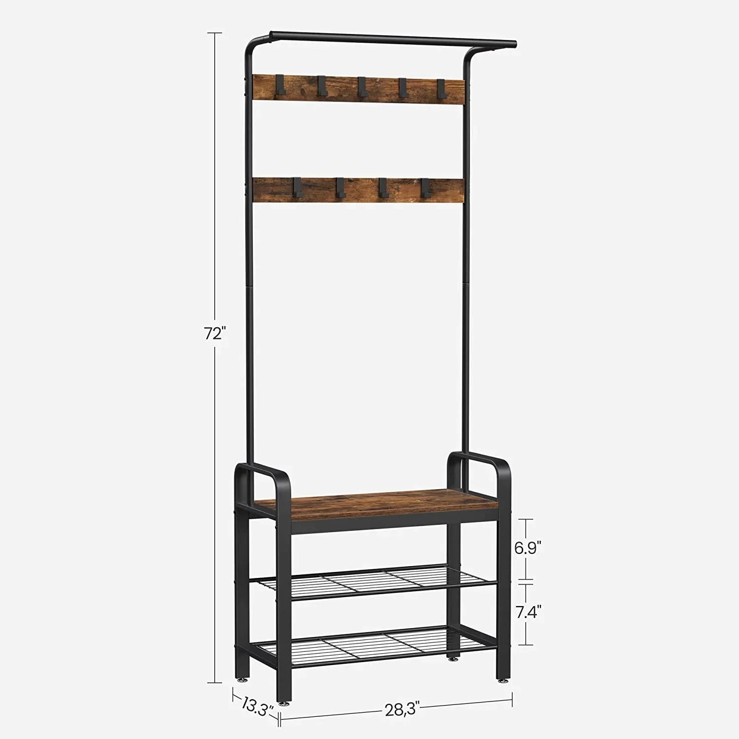 Vintage Coat Rack Shoe Bench, Wood Look Accent Furniture and Metal Frame - Mekamart Australia