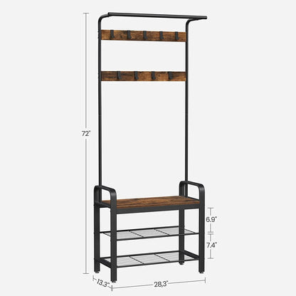 Vintage Coat Rack Shoe Bench, Wood Look Accent Furniture and Metal Frame - Mekamart Australia