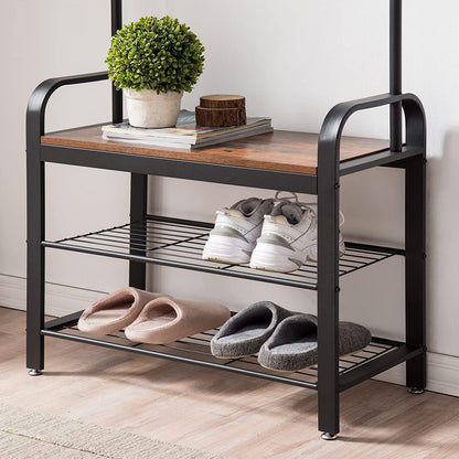 Vintage Coat Rack Shoe Bench, Wood Look Accent Furniture and Metal Frame - Mekamart Australia