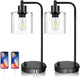 2x Pack Industrial Table Lamp with 2 USB Port for Bedside Nightstand Desk and Living Room Office (Bulb not Included) - Mekamart Australia