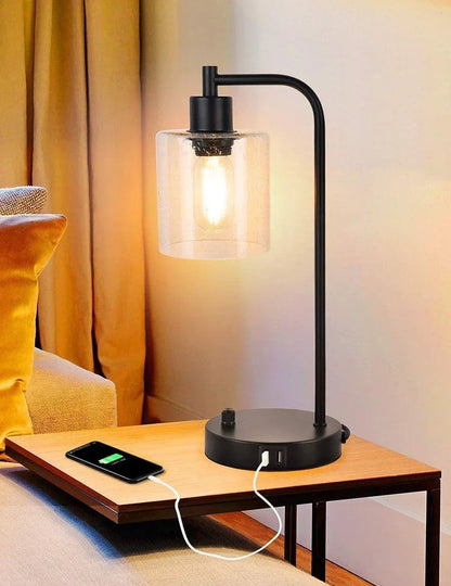 2x Pack Industrial Table Lamp with 2 USB Port for Bedside Nightstand Desk and Living Room Office (Bulb not Included) - Mekamart Australia