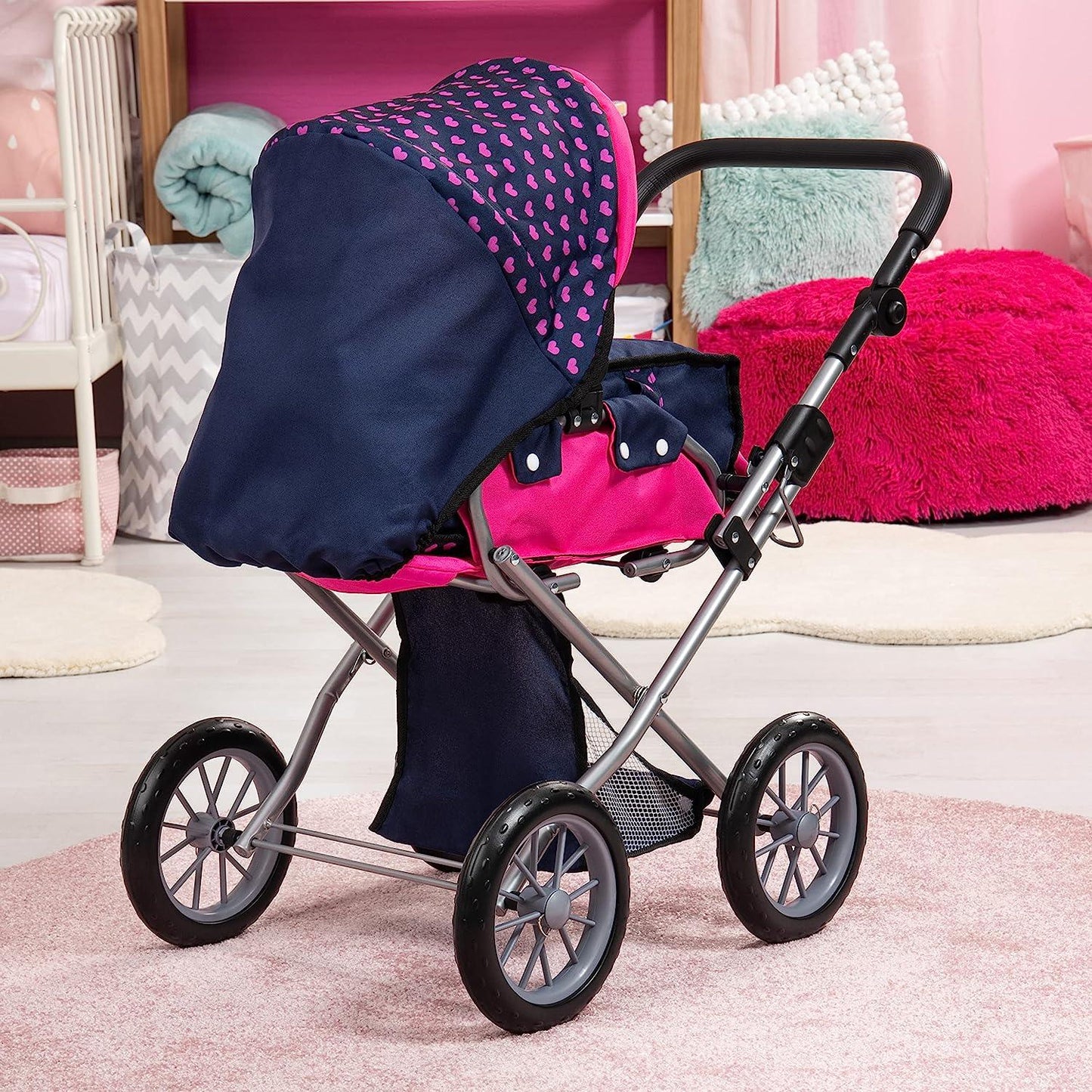Baby Doll City Star Pram in Polka Dots, Blue and Pink - Mekamart Australia