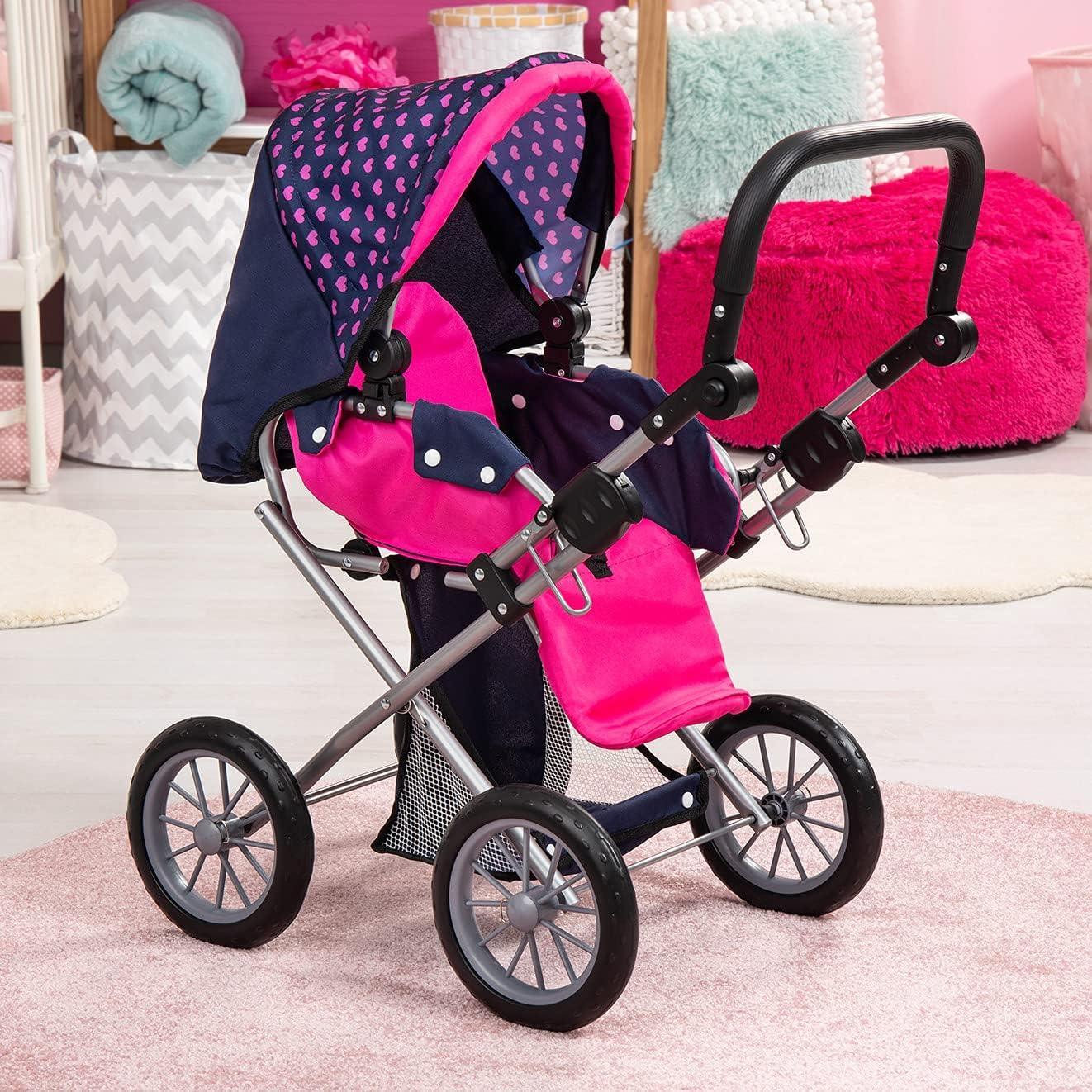 Baby Doll City Star Pram in Polka Dots, Blue and Pink - Mekamart Australia