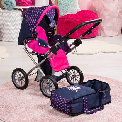 Baby Doll City Star Pram in Polka Dots, Blue and Pink - Mekamart Australia