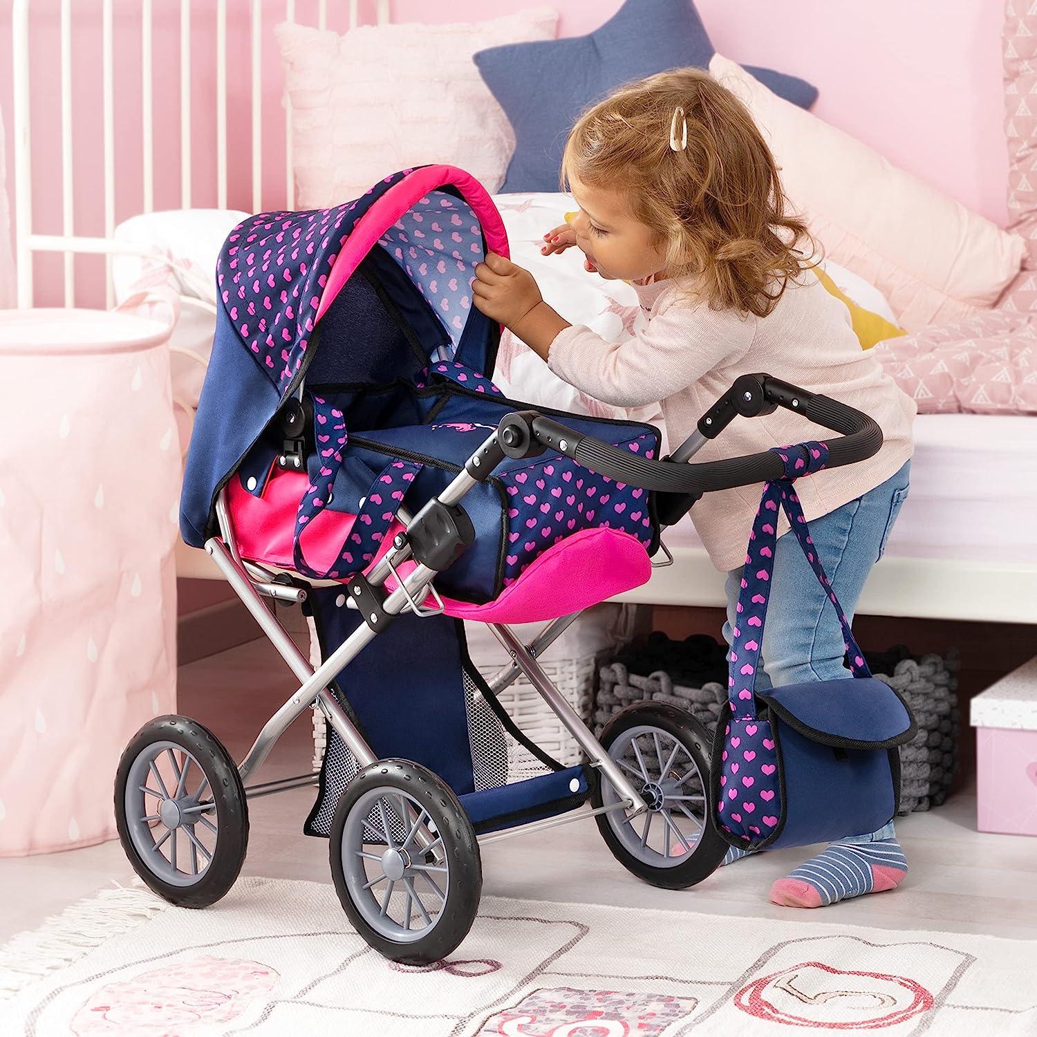 Baby Doll City Star Pram in Polka Dots, Blue and Pink - Mekamart Australia