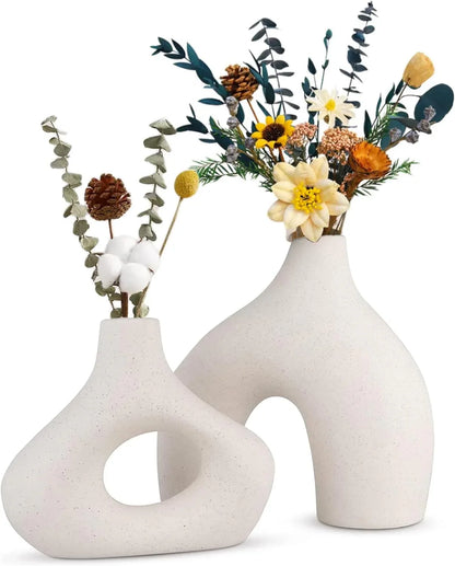 Ceramic Set of 2 Modern White Vases for Home D�cor - Mekamart Australia