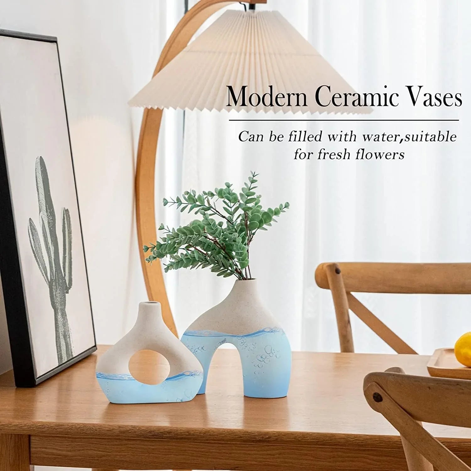 Ceramic Set of 2 Modern White Vases for Home D�cor - Mekamart Australia