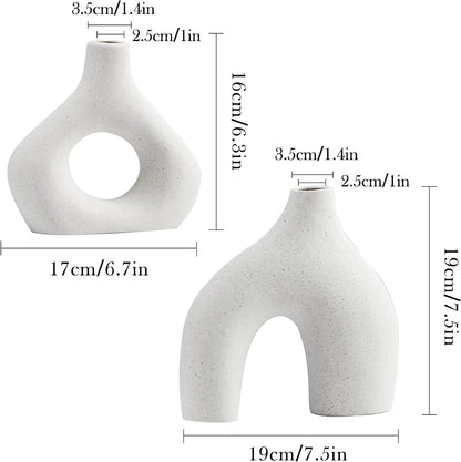 Ceramic Set of 2 Modern White Vases for Home D�cor - Mekamart Australia