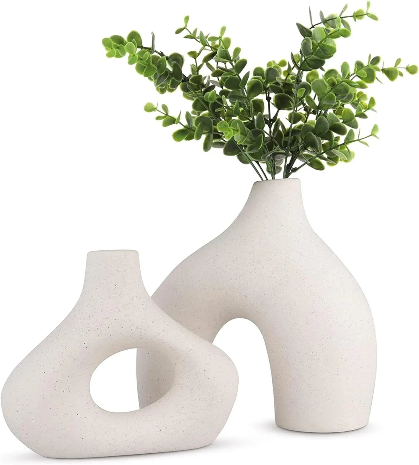 Ceramic Set of 2 Modern White Vases for Home D�cor - Mekamart Australia