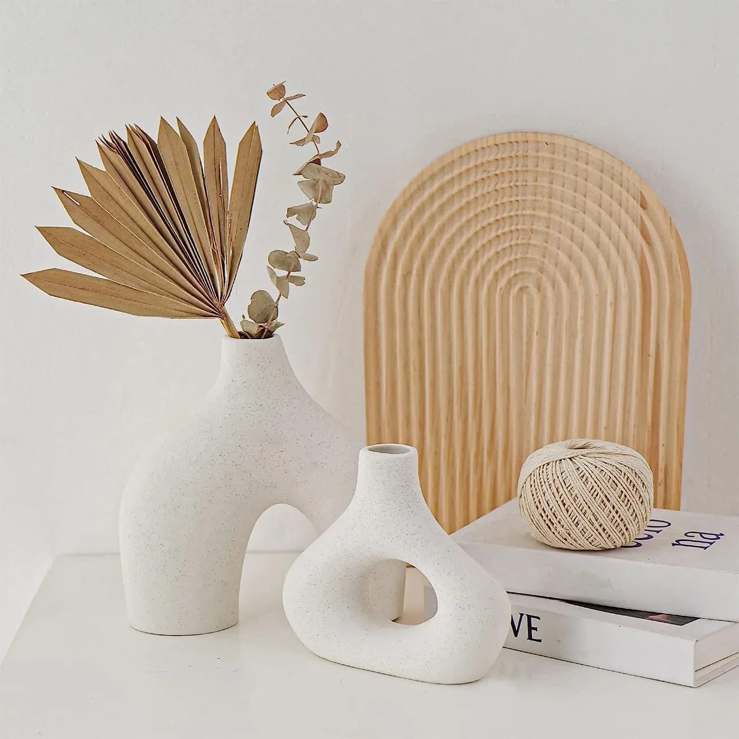Ceramic Set of 2 Modern White Vases for Home D�cor - Mekamart Australia