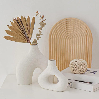 Ceramic Set of 2 Modern White Vases for Home D�cor - Mekamart Australia
