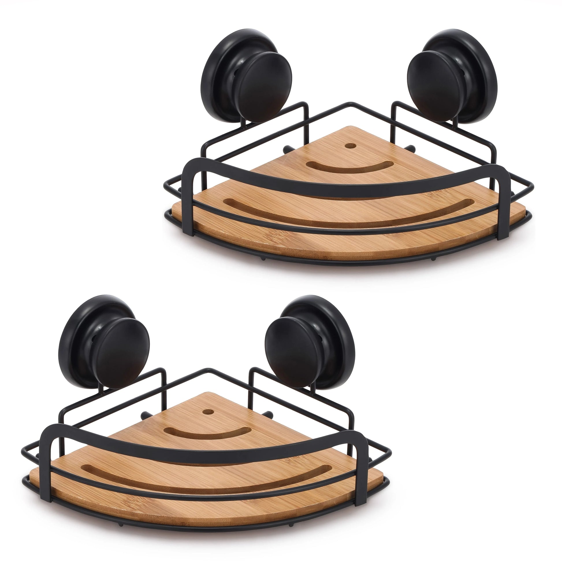 2 Pack Round Bamboo Corner Shower Caddy Shelf Basket Rack with Premium Vacuum Suction Cup No-Drilling for Bathroom and Kitchen - Mekamart Australia