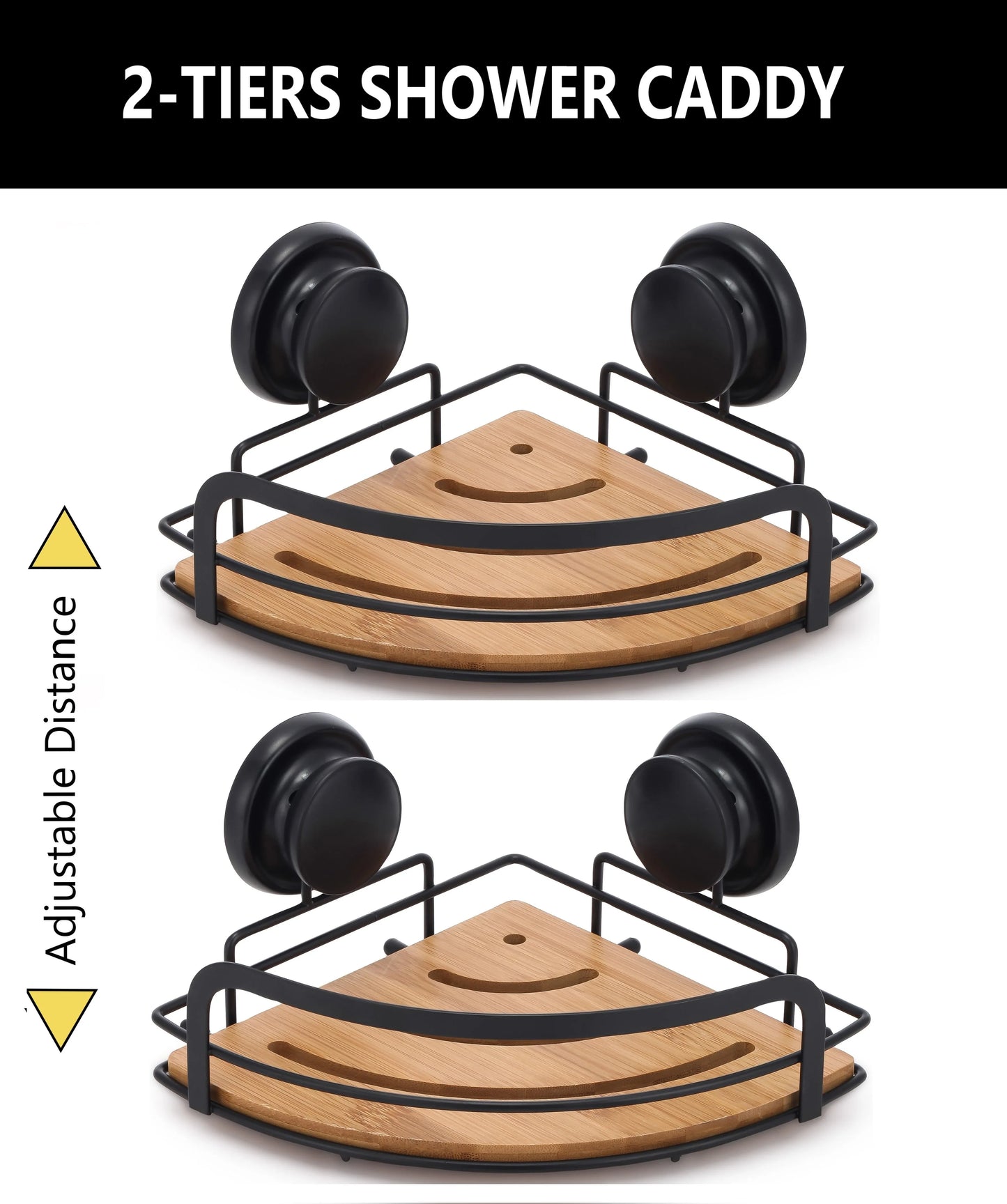 2 Pack Round Bamboo Corner Shower Caddy Shelf Basket Rack with Premium Vacuum Suction Cup No-Drilling for Bathroom and Kitchen - Mekamart Australia