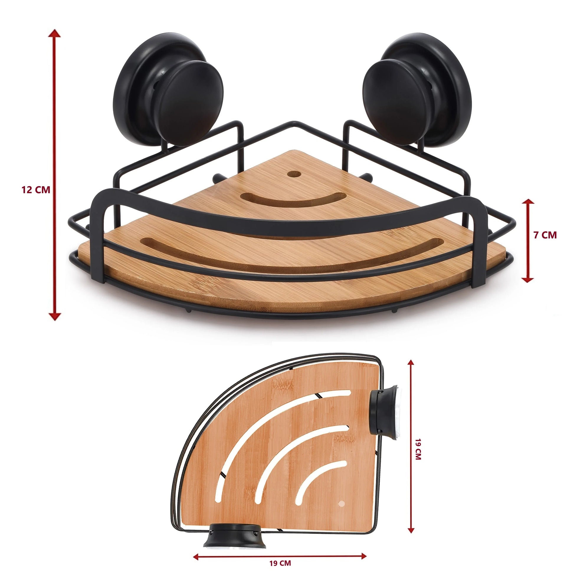 2 Pack Round Bamboo Corner Shower Caddy Shelf Basket Rack with Premium Vacuum Suction Cup No-Drilling for Bathroom and Kitchen - Mekamart Australia