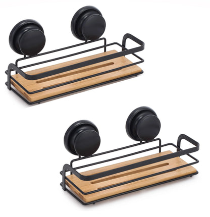 2 Pack Rectangular Bamboo Corner Shower Caddy Shelf Basket Rack with Premium Vacuum Suction Cup No-Drilling for Bathroom and Kitchen - Mekamart Australia