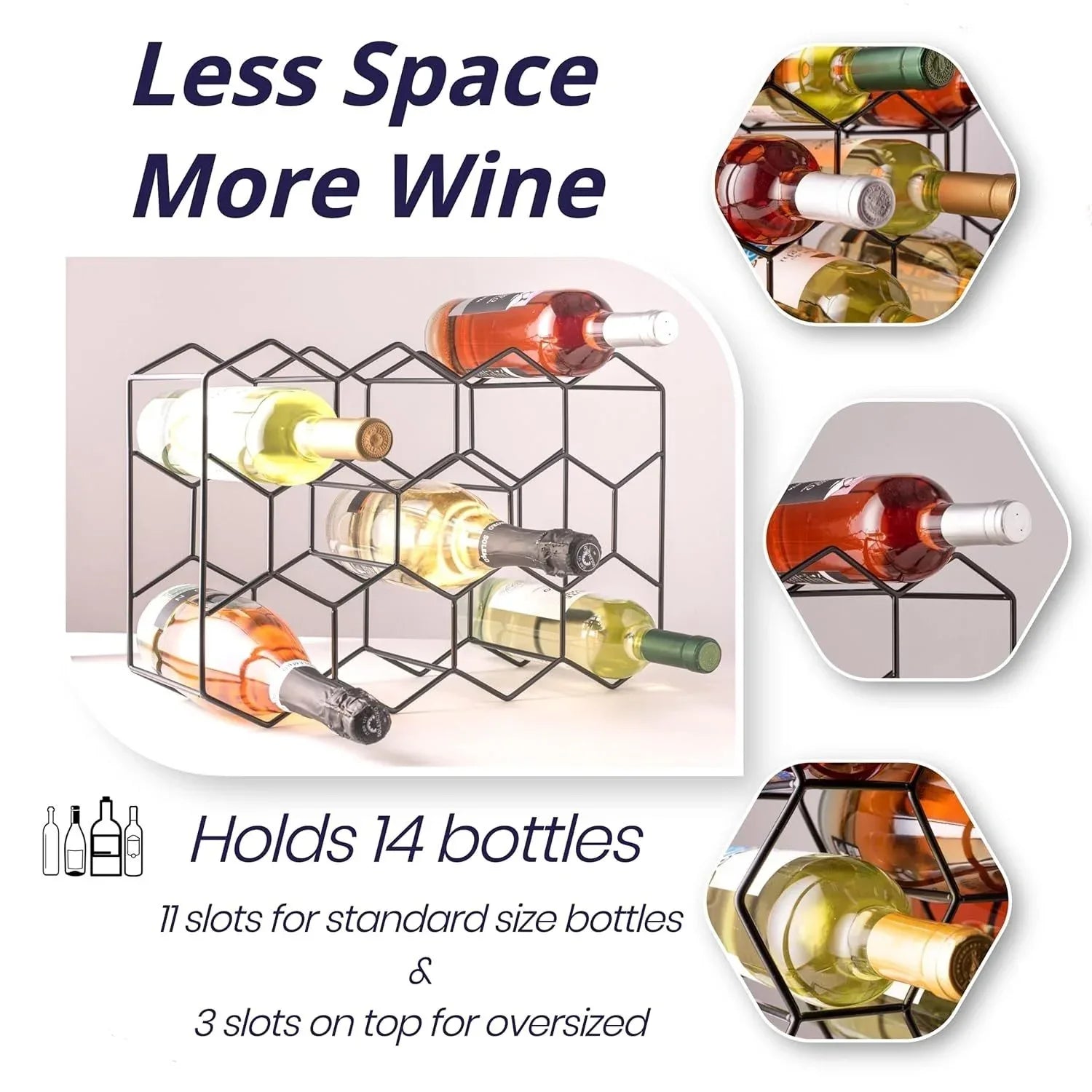 14 Bottle Freestanding Modern Metal Countertop Wine Rack Countertop - Mekamart Australia