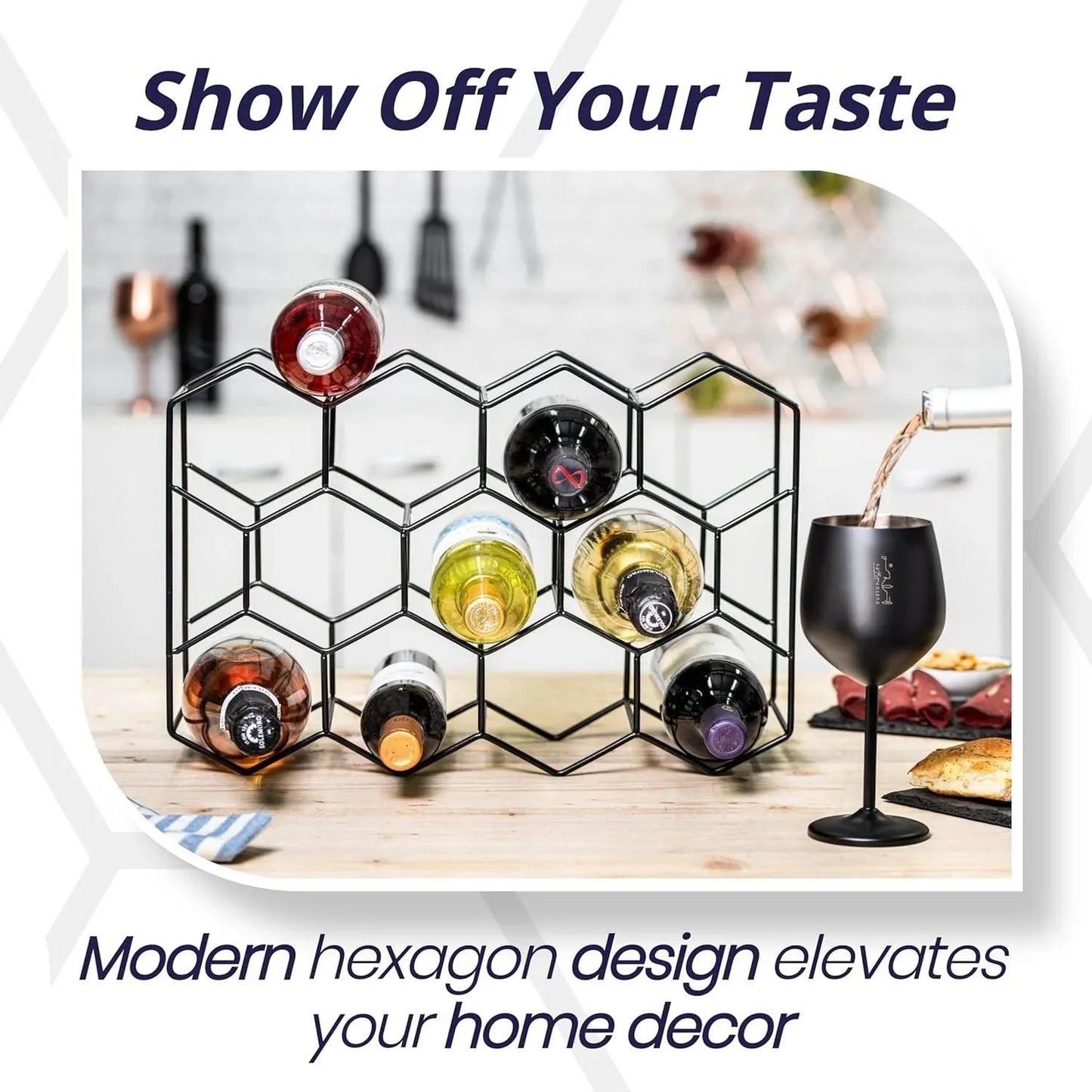 14 Bottle Freestanding Modern Metal Countertop Wine Rack Countertop - Mekamart Australia