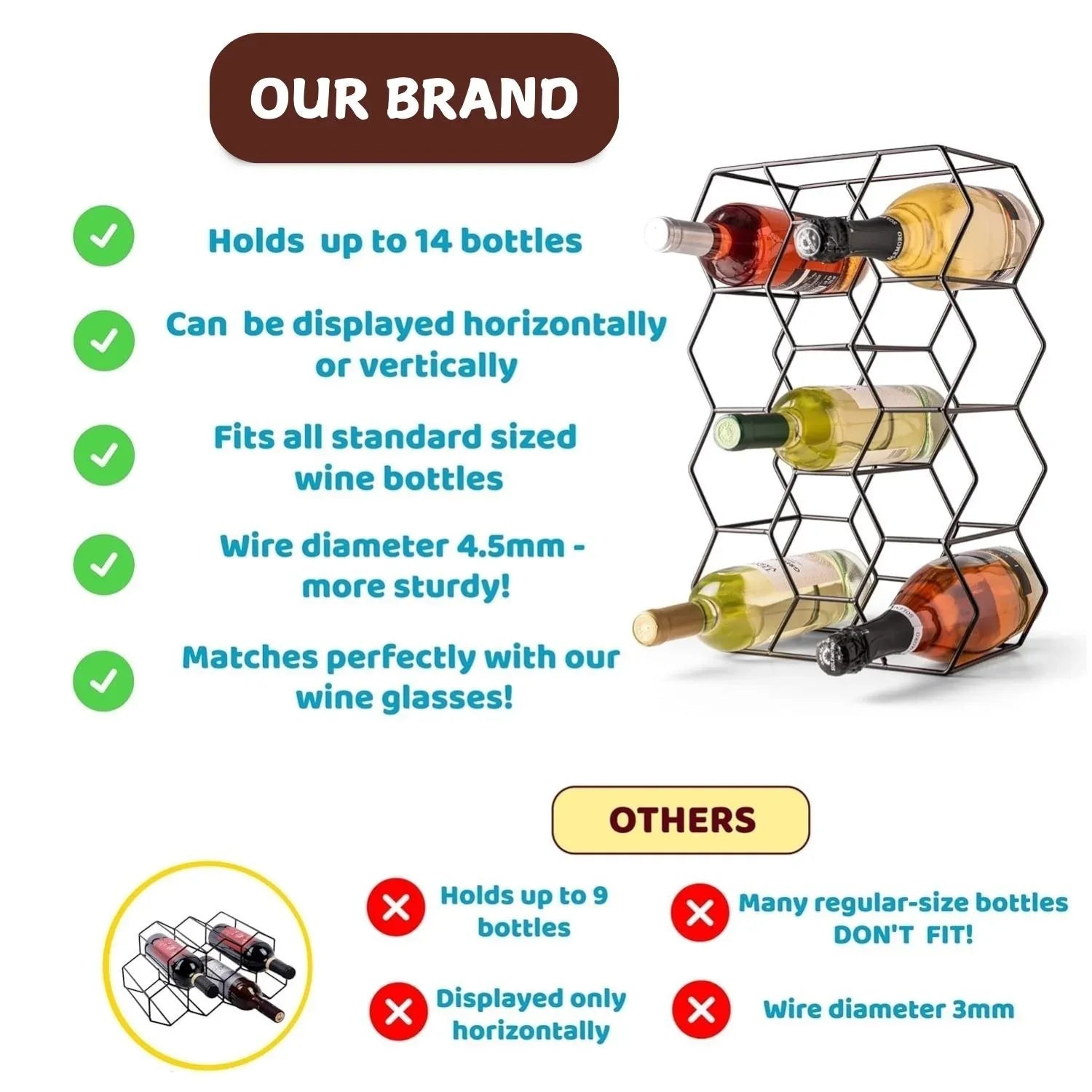14 Bottle Freestanding Modern Metal Countertop Wine Rack Countertop - Mekamart Australia