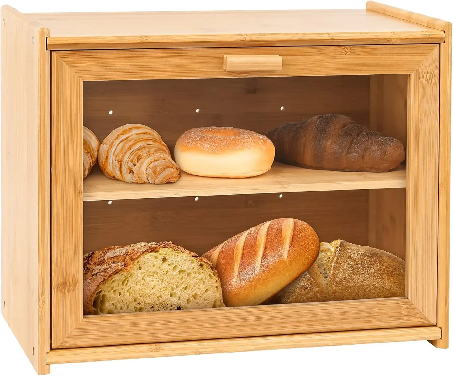 Double Layer Bamboo Bread Box for Kitchen Counter with Large Capacity and Transparent Window - Mekamart Australia
