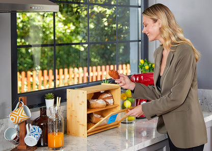 Double Layer Bamboo Bread Box for Kitchen Counter with Large Capacity and Transparent Window - Mekamart Australia