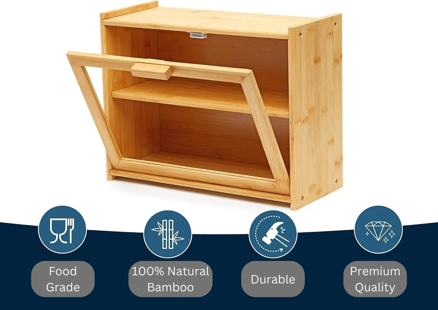 Double Layer Bamboo Bread Box for Kitchen Counter with Large Capacity and Transparent Window - Mekamart Australia