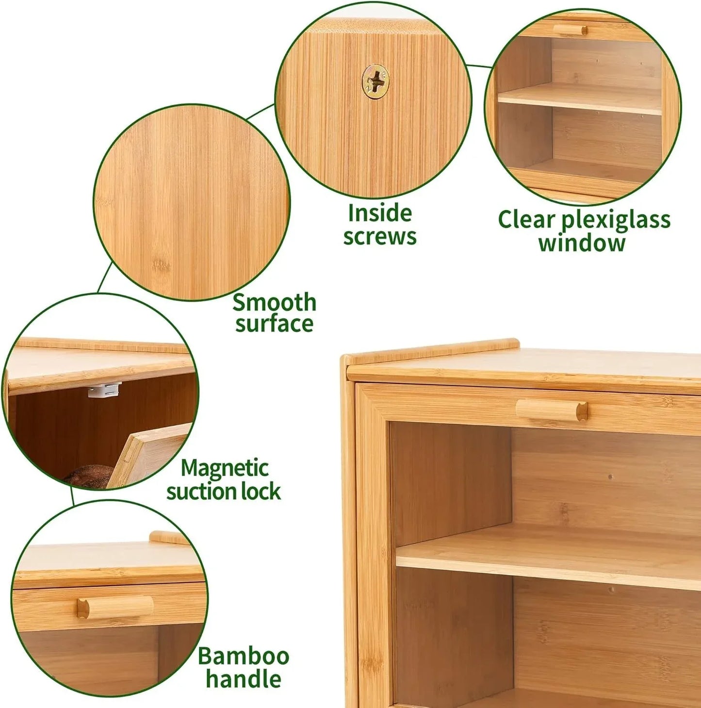 Double Layer Bamboo Bread Box for Kitchen Counter with Large Capacity and Transparent Window - Mekamart Australia