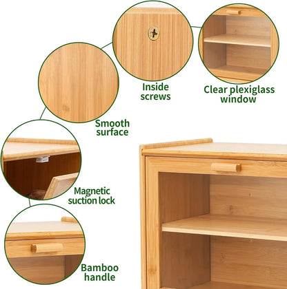 Double Layer Bamboo Bread Box for Kitchen Counter with Large Capacity and Transparent Window - Mekamart Australia
