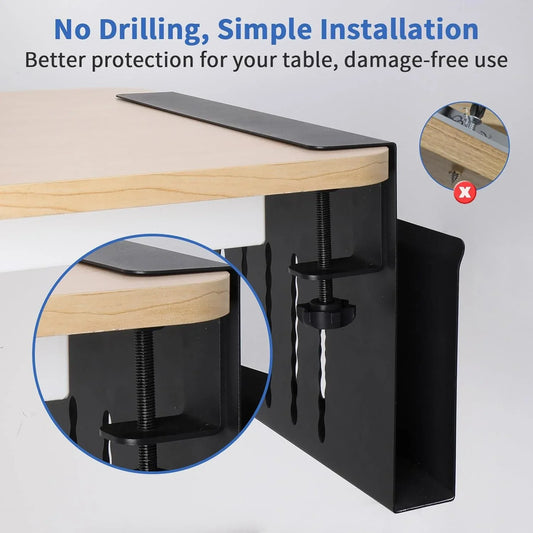 Under Desk Side Laptop Holder Storage with No Drill Cable Management Tray and Pen Storage for Office and Home - Mekamart Australia