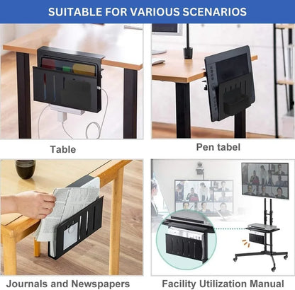 Under Desk Side Laptop Holder Storage with No Drill Cable Management Tray and Pen Storage for Office and Home - Mekamart Australia