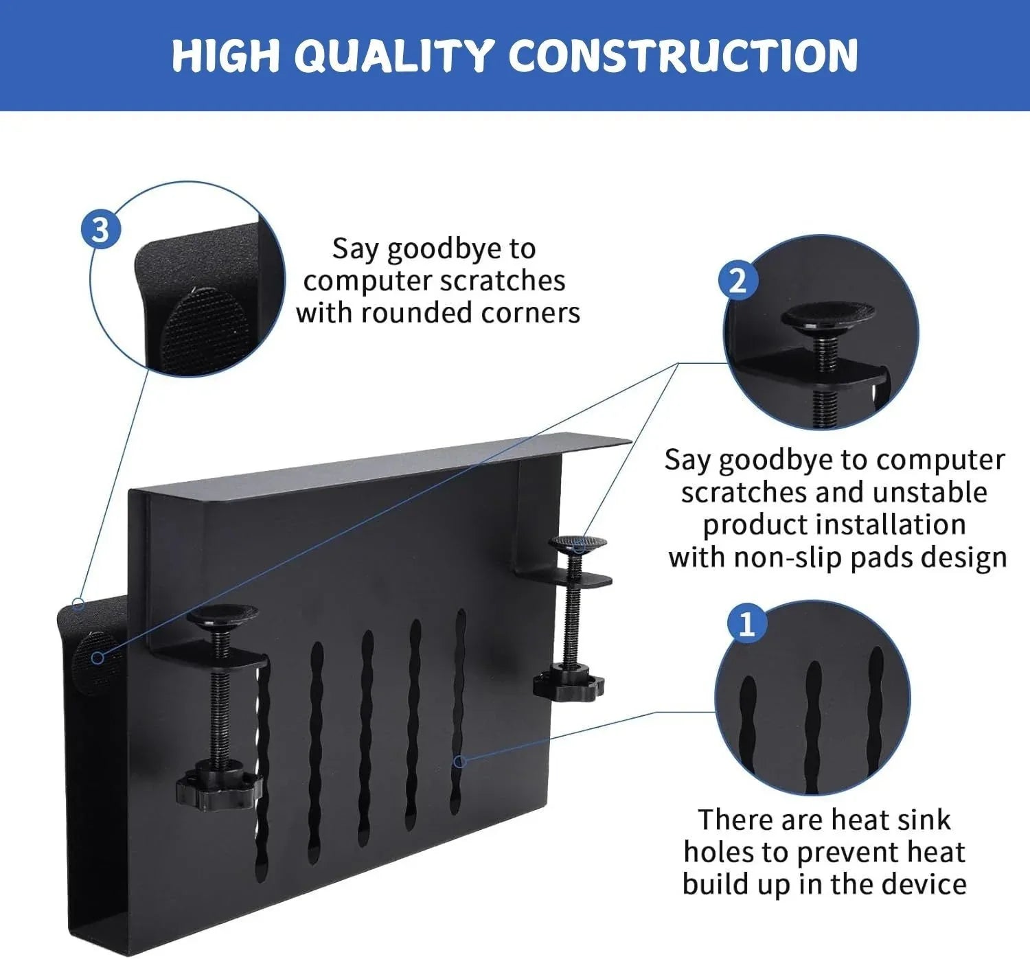 Under Desk Side Laptop Holder Storage with No Drill Cable Management Tray and Pen Storage for Office and Home - Mekamart Australia