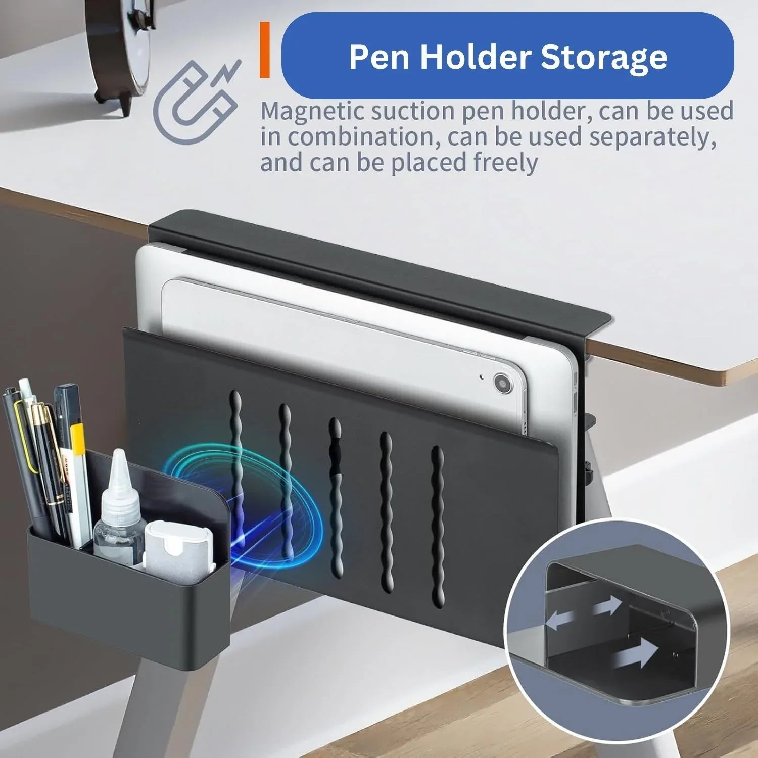 Under Desk Side Laptop Holder Storage with No Drill Cable Management Tray and Pen Storage for Office and Home - Mekamart Australia
