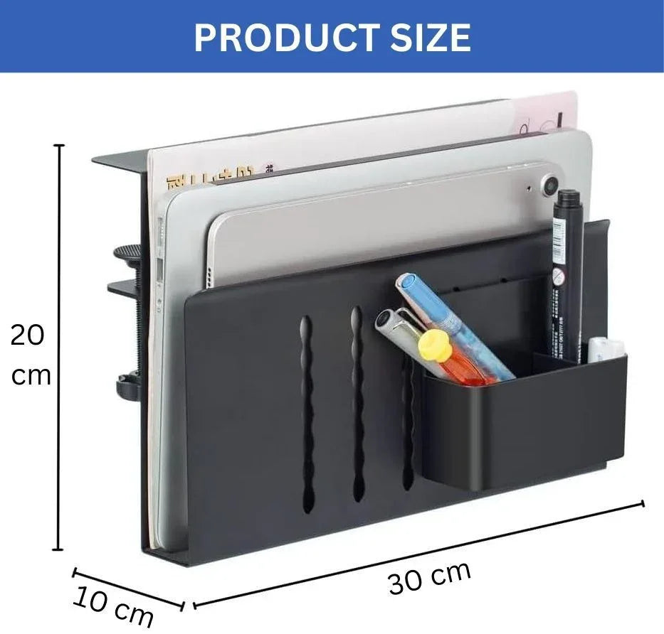 Under Desk Side Laptop Holder Storage with No Drill Cable Management Tray and Pen Storage for Office and Home - Mekamart Australia