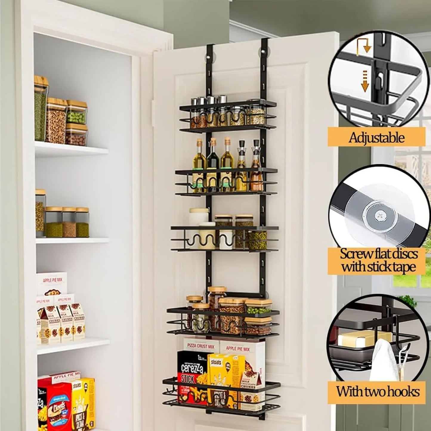 4 Tier Adjustable Baskets Over Door Pantry Organiser for Home Kitchen - Mekamart Australia