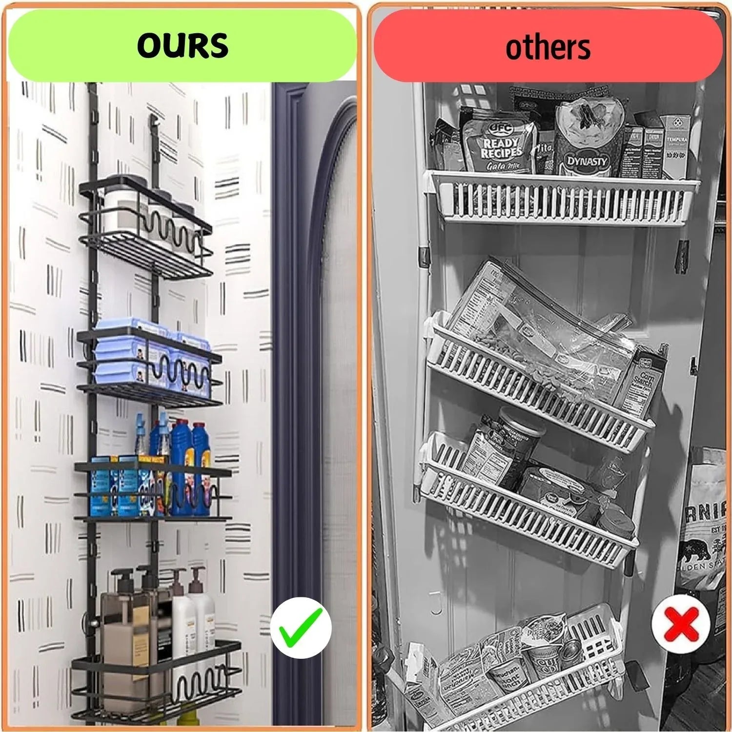4 Tier Adjustable Baskets Over Door Pantry Organiser for Home Kitchen - Mekamart Australia