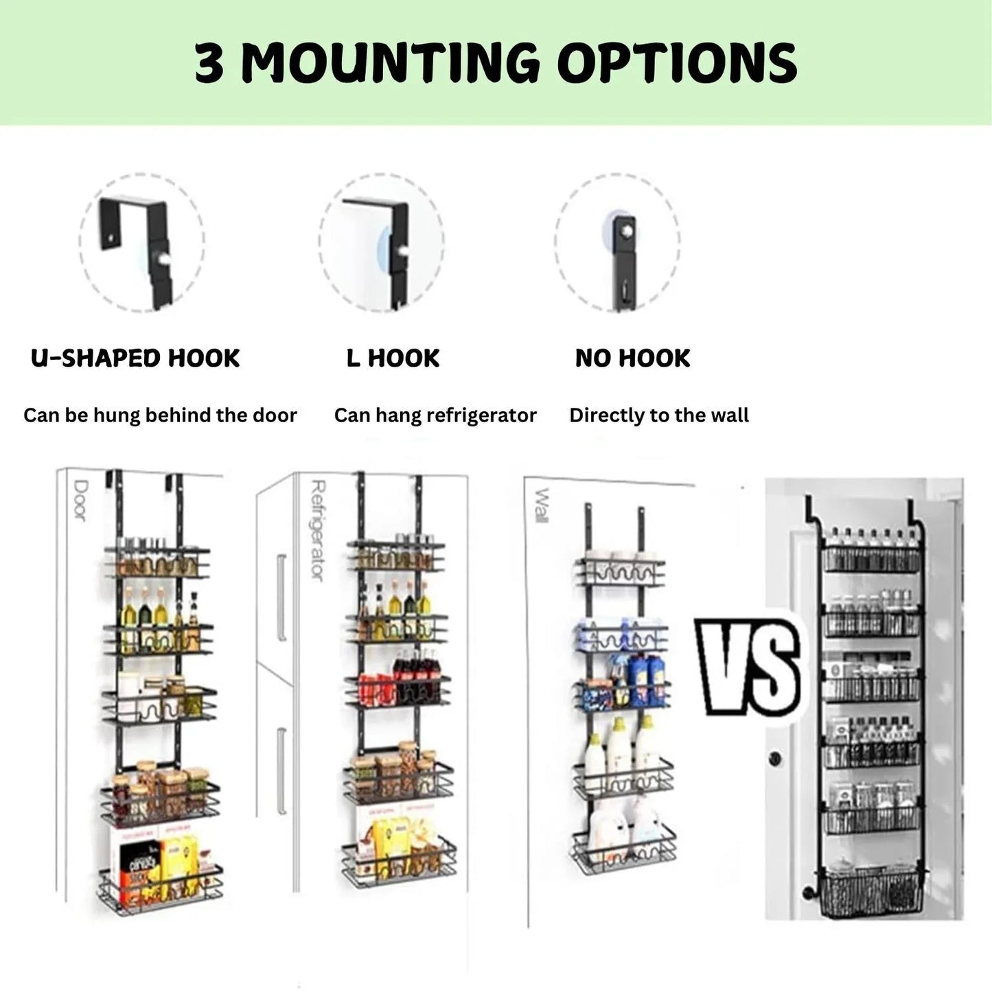 4 Tier Adjustable Baskets Over Door Pantry Organiser for Home Kitchen - Mekamart Australia