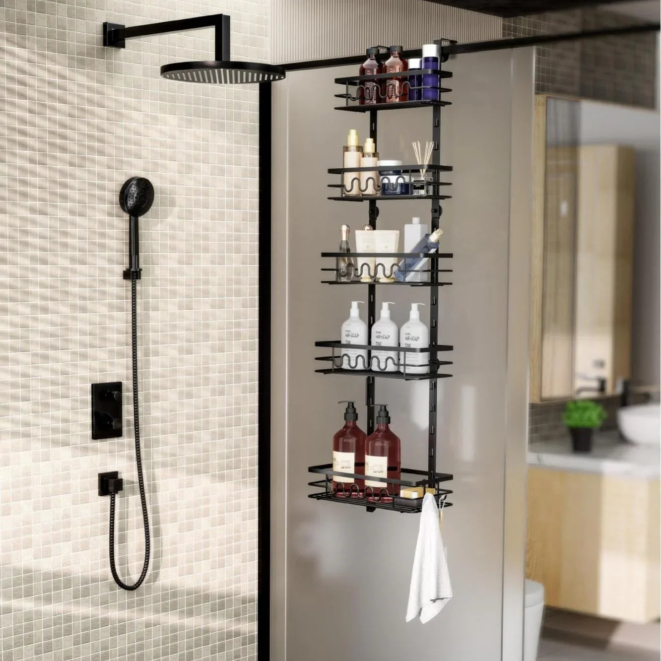 4 Tier Adjustable Baskets Over Door Pantry Organiser for Home Kitchen - Mekamart Australia
