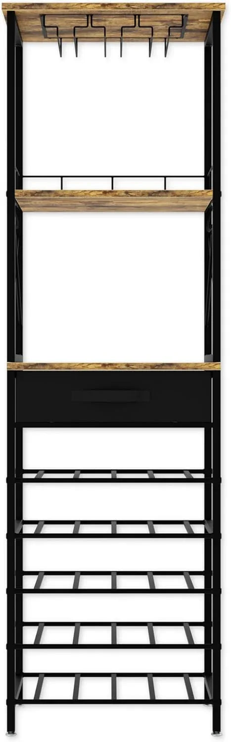 CARLA HOME Freestanding Wine Rack for 20 Bottles with Wood Countertop and Sturdy Metal Frame - Mekamart Australia