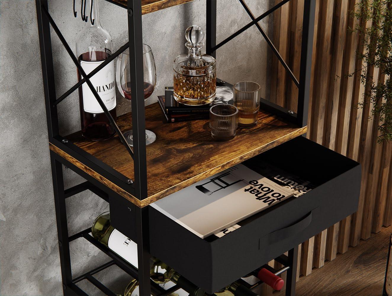 CARLA HOME Freestanding Wine Rack for 20 Bottles with Wood Countertop and Sturdy Metal Frame - Mekamart Australia
