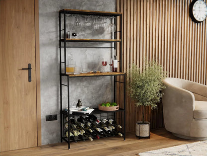 CARLA HOME Large Wine Rack for 20 Bottles with Wood Countertop and Sturdy Metal Frame - Mekamart Australia