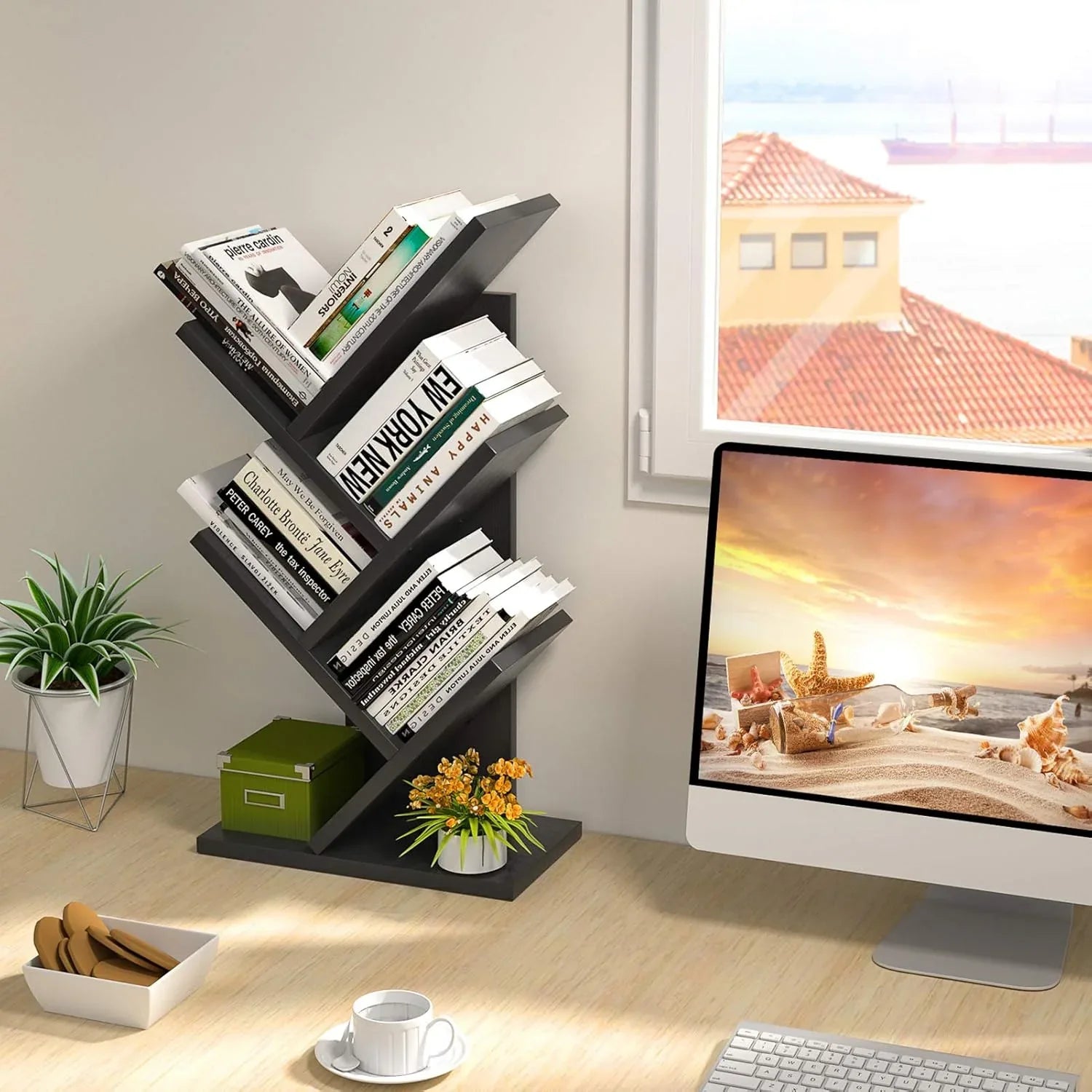 CARLA HOME 5-Tier Tree Bookshelf Storage Rack for Home Office or Bedroom (Black) - Mekamart Australia