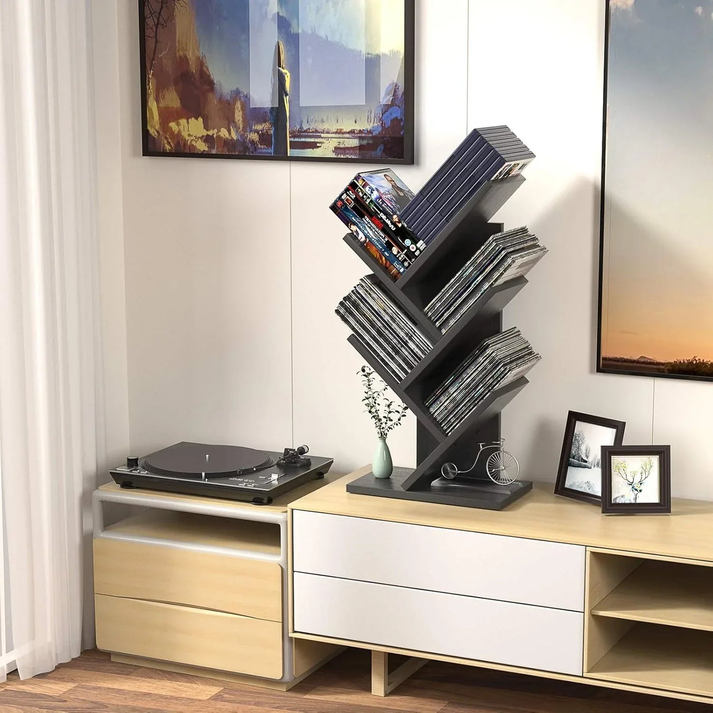 CARLA HOME 5-Tier Tree Bookshelf Storage Rack for Home Office or Bedroom (Black) - Mekamart Australia