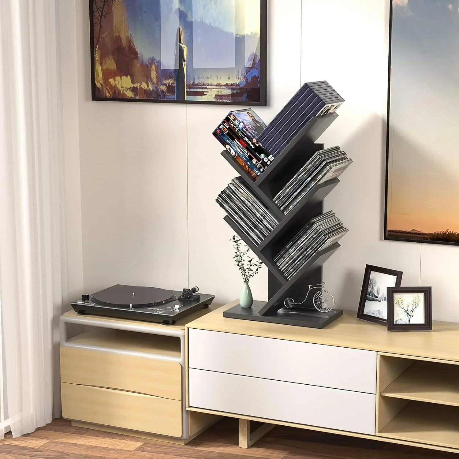 CARLA HOME 5-Tier Tree Bookshelf Storage Rack for Home Office or Bedroom (Black) - Mekamart Australia