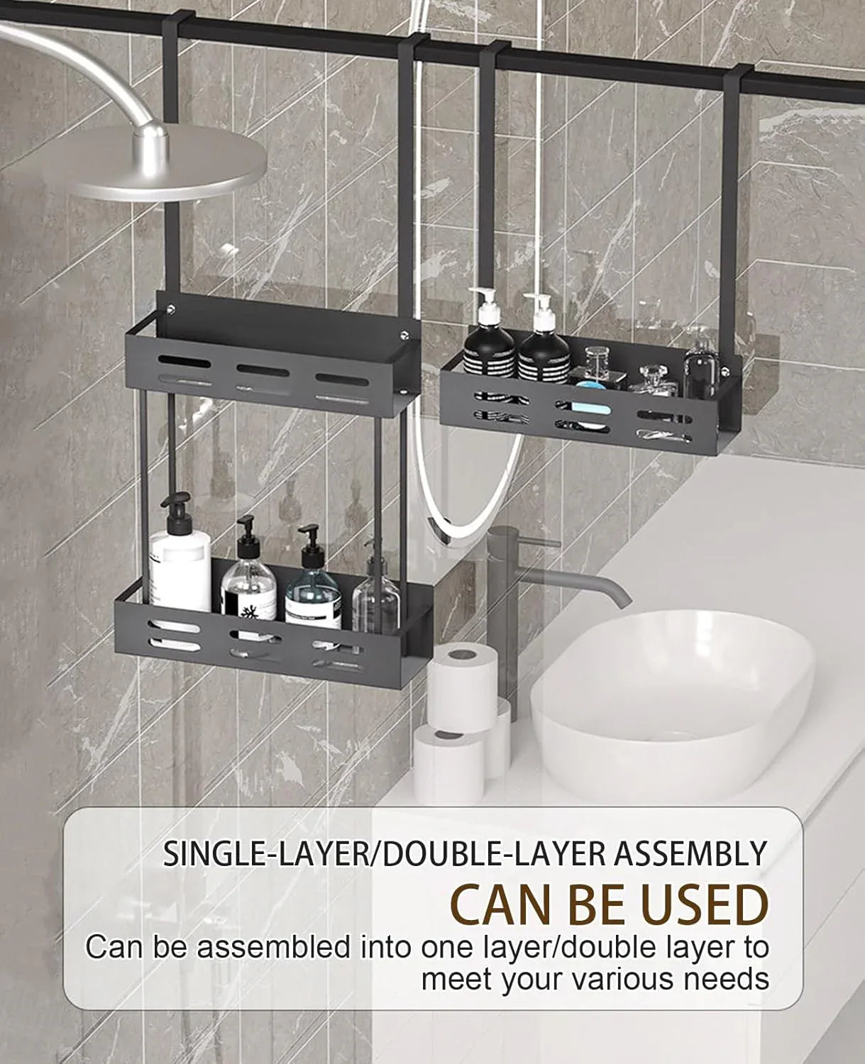 CARLA HOME Over the Door 2-tier Shower Caddy Organizer Shelf with Hooks for Bathroom - Mekamart Australia