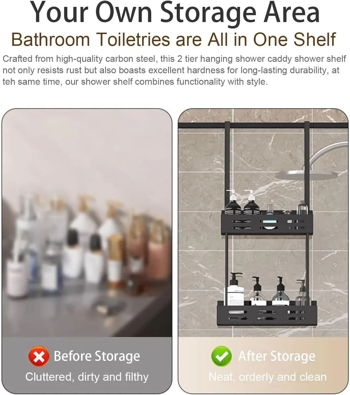 CARLA HOME Over the Door 2-tier Shower Caddy Organizer Shelf with Hooks for Bathroom - Mekamart Australia