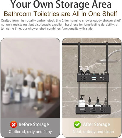CARLA HOME Over the Door 2-tier Shower Caddy Organizer Shelf with Hooks for Bathroom - Mekamart Australia