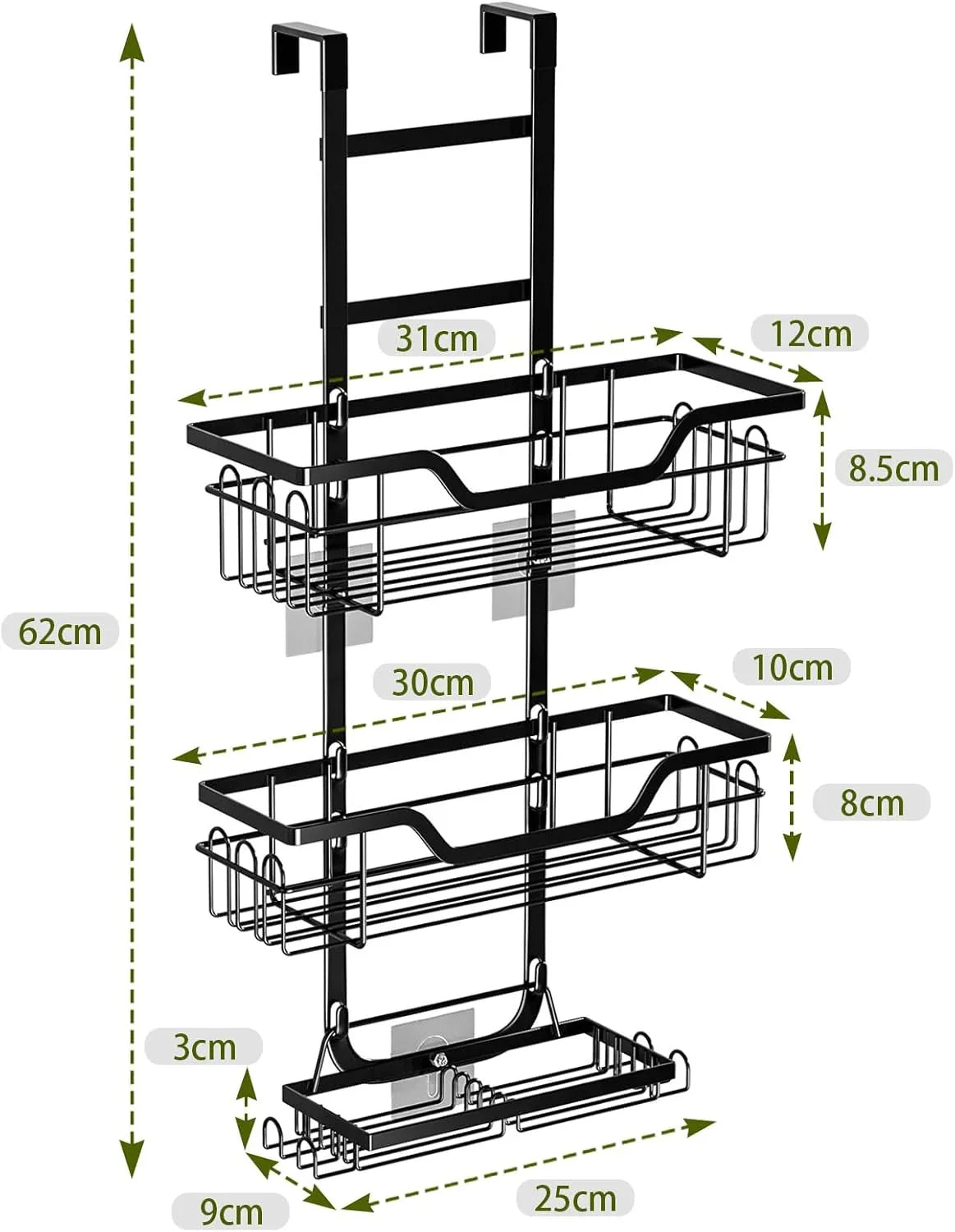 CARLA HOME Over the Door 3-tier Shower Caddy Organizer Shelf with Hooks for Bathroom - Mekamart Australia
