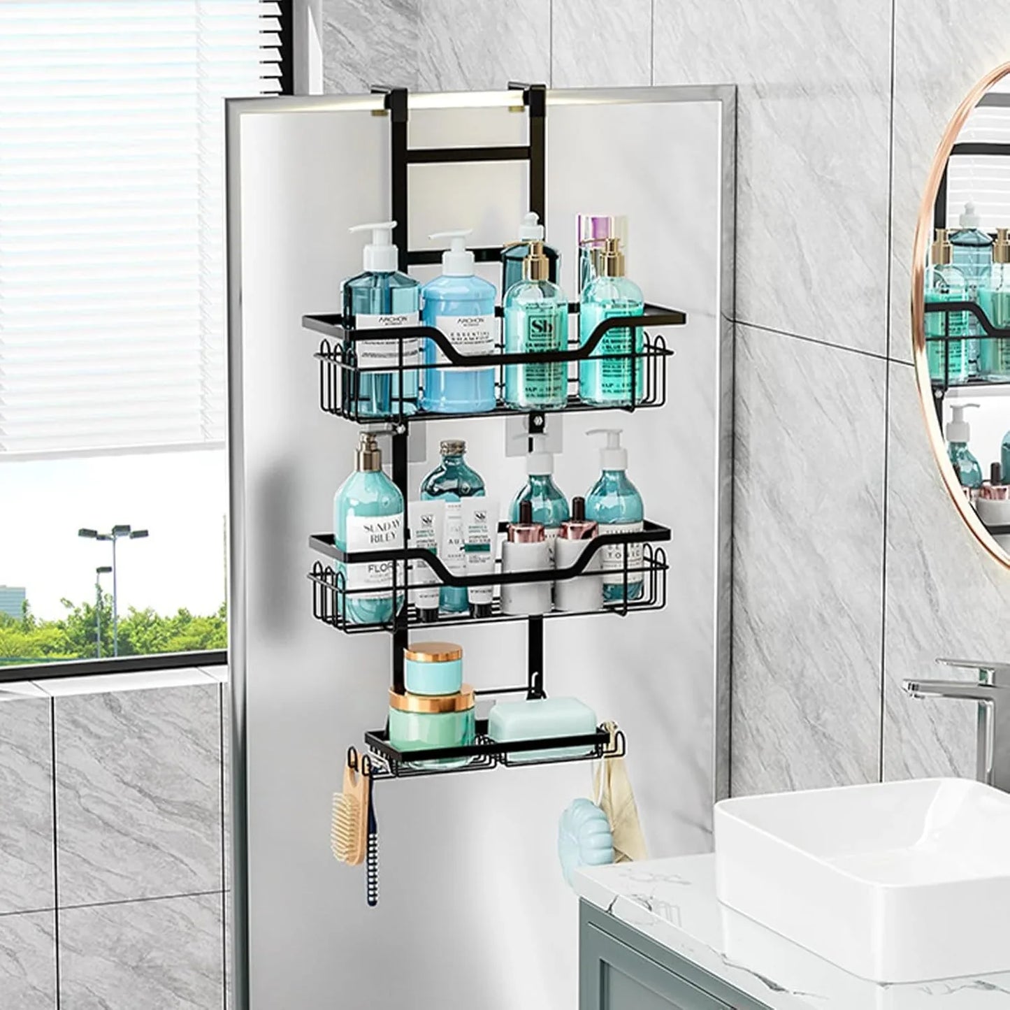 CARLA HOME Over the Door 3-tier Shower Caddy Organizer Shelf with Hooks for Bathroom - Mekamart Australia