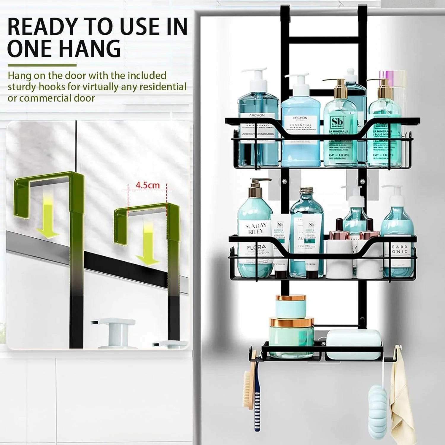 CARLA HOME Over the Door 3-tier Shower Caddy Organizer Shelf with Hooks for Bathroom - Mekamart Australia