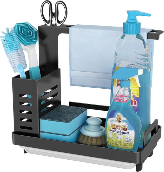 CARLA HOME Kitchen Sink Caddy Organizer with Sponge, Soap & Brush Storage and Rag Rack, Drain Tray & Utensil Holder - Mekamart Australia